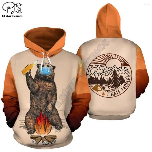 Sweats à capuche pour hommes Animal 3D imprimé ours porte masque sweat à capuche de Camping sweat Harajuku automne Streetwear femmes hommes survêtement décontracté