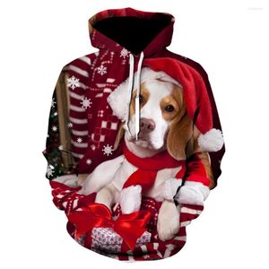 Heren Hoodies Animal Hoodie Hond Dragen A Christmas Hat Streetwear Present unisex sweatshirt lange mouw Custom 2023 kleding