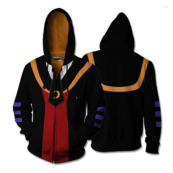 Hoodies pour hommes Assassination Assassinat Classroom Ansatsu Kyoushitsu Cosplay 3D Impression de la glissière Mabinement de veste