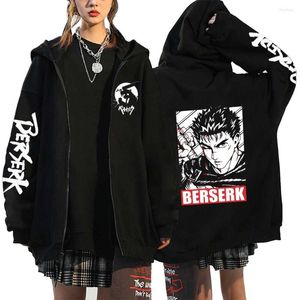 Sweats à capuche pour hommes Anime Berserk Guts Zipper Jacket Casual Sweats à manches longues Y2K Vêtements Harajuku Hip Hop Vestes à capuche lâches Manteaux