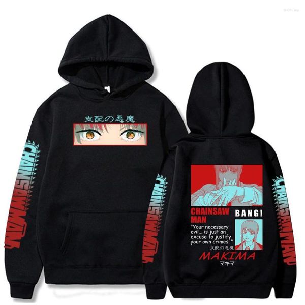 Sweats à capuche pour hommes Anime tronçonneuse homme imprimer Makima yeux sweat à capuche hommes femmes Harajuku Loog manches sweat vêtements de sport Style de rue vêtements