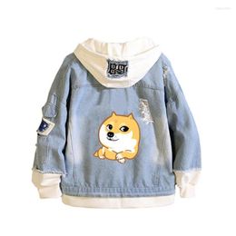 Sweats à capuche pour hommes Anime Doge Coat Teens Cowboy Jacket Hommes Femmes Casual Denim Hooded Loose Frayed Ripped Hole Jean