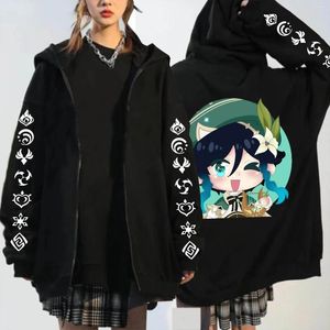 Heren Hoodies Anime Genshin Impact Barbatos Zipper Women Men Men Kawaii Gedrukt Harajuku Sweatshirts Winter Dikke Warm Zip-Up Jacket Coats