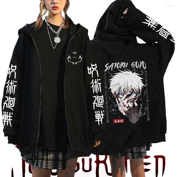 Sudaderas con capucha para hombre Anime Jujutsu Kaisen Zip Up Gojo Satoru Chaquetas con cremallera Hip Hop Sudaderas con capucha Unisex Harajuku Streetwear Ropa Y2k