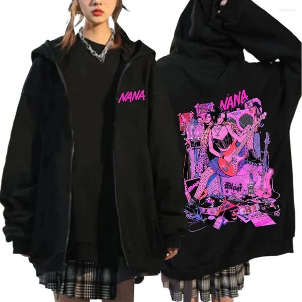 Sudaderas con capucha para hombre Anime Nana Osaki Black Stones Band Cremallera Sudadera con capucha Ropa Harajuku Zip Up Sudadera con capucha Otoño Invierno Sudadera de lana Ropa de calle