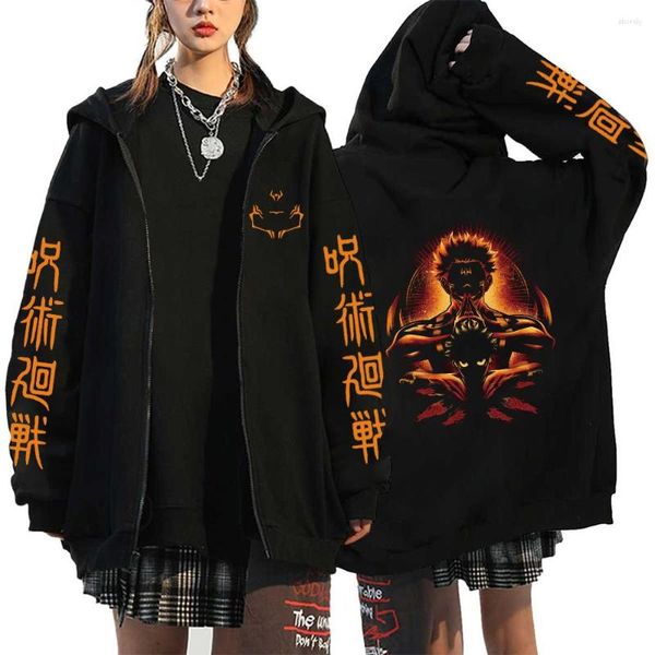 Sudaderas con capucha para hombre, chaquetas con cremallera de Anime, sudaderas con capucha estampadas Jujutsu Kaisen, ropa con capucha de Gojo Satoru, abrigo negro de manga larga, forro polar fino