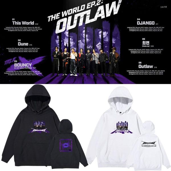 Sudaderas con capucha para hombre ATEEZ THE WORLD EP.2: OUTLAW Sudadera con capucha Moda para hombre Harajuku Unisex Otoño Invierno Vintage Jerséis Sudaderas Tops