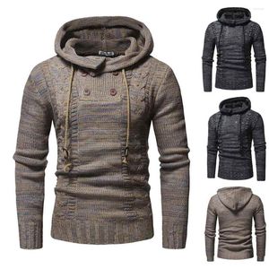 Sudaderas con capucha para hombre, suéter de punto ajustado con capucha y doble botonadura con personalidad en bloques de Color a la moda para otoño e invierno