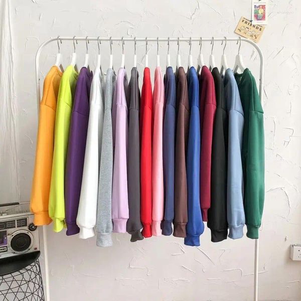 Sweats à capuche pour hommes Automne et hiver Plus Cachemire Couleur unie Sweat à capuche Version coréenne de la tendance Casual Col rond Lâche Simple T-shirt