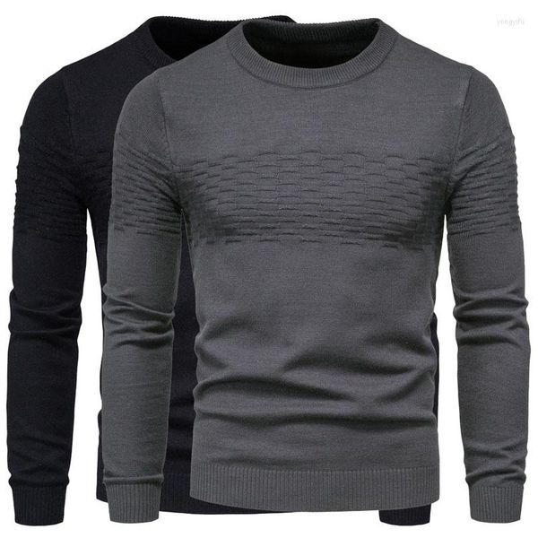 Sudaderas con capucha para hombre, suéter de algodón de lana de otoño e invierno, Top de punto de patrón cálido de autocultivo elástico de manga larga con cuello redondo