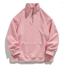 Sweats à capuche pour hommes Automne Harajuku Hommes Sweatshirts Solide Coréen Printemps Col Montant Lâche Demi Fermeture Éclair Pull À Capuche Style Preppy Unisexe