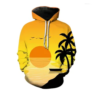 Sweats à capuche pour hommes Automne Hommes 3DCoconut Tree Print Beach Resort Sweat à capuche décontracté et confortable Y2K Manches longues Polyvalent Coupe ample