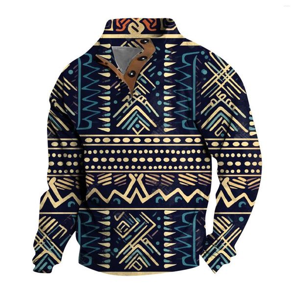 Sudaderas con capucha para hombre Otoño Hombres Sudaderas Sudadera con capucha holgada de gran tamaño Cremallera Cuello alto Camisetas Tops Vintage Patrón étnico Estampado Patchwork Color