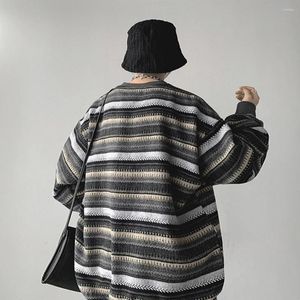 Sudaderas con capucha para hombre, suéter de otoño para hombre y mujer, suéter de gran tamaño a rayas Vintage, Tops de punto de manga larga, ropa informal estilo Hip Hop para mujer