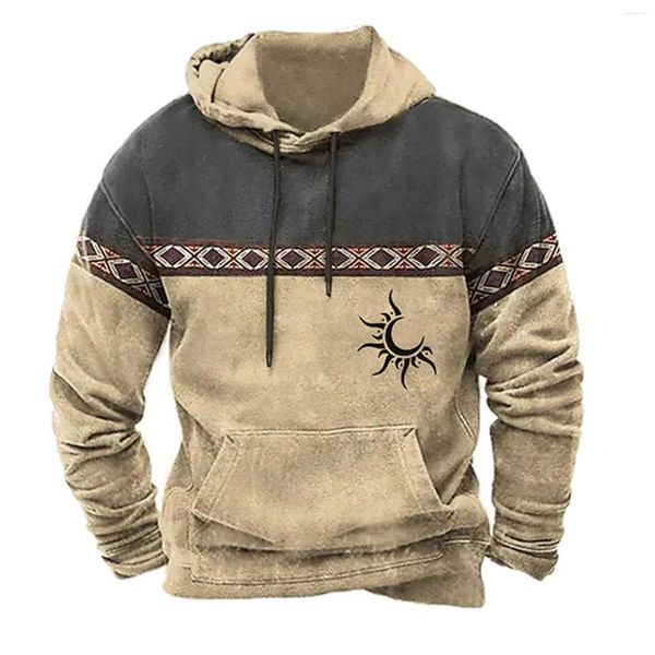 Sudaderas con Capucha para Hombre Otoño Primavera Al Aire Libre Patrón Étnico Occidental Sudadera con Capucha Sudadera Táctica Impresión 3D Manga Larga Jerseys Sueltos Tops Retro