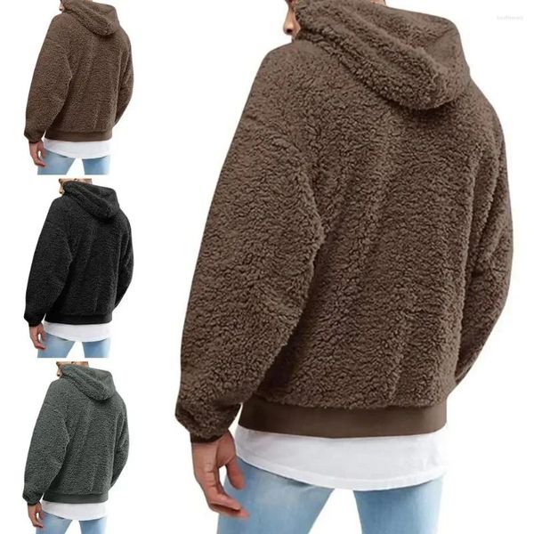 Sweat à capuche pour hommes, couleur unie, chapeau à manches longues, doux, épais et chaud, en peluche, cordon de serrage, pour un usage quotidien, automne