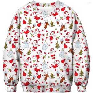 Hommes Hoodies Automne Hiver 3D Père Noël Bonhomme De Neige Imprimé Noël Col Rond À Manches Longues Mince Drôle Nouveauté Couples Sweat Pollover