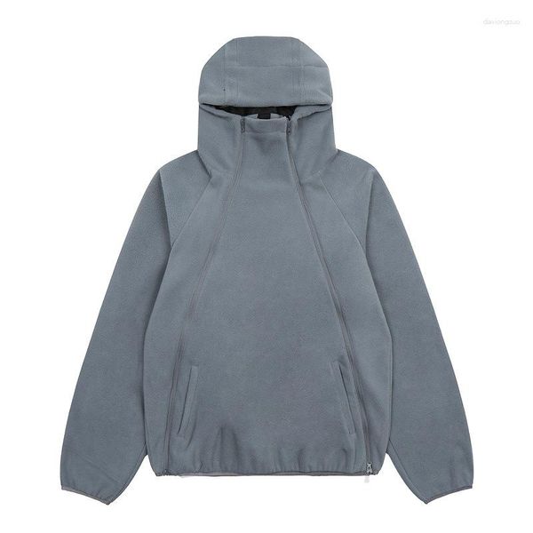 Sweats à capuche pour hommes automne hiver cachemire col haut sweat fonctionnel vent double fermeture éclair déconstruit polaire à capuche vêtements d'extérieur pour couple