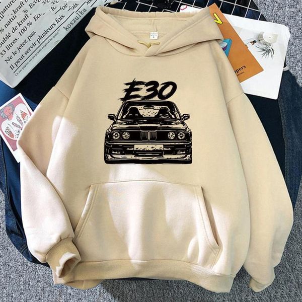 Sweats à capuche pour hommes automne hiver E30 voiture polaire épais chaud femmes hommes Hip Hop imprimé col rond poches dessin animé Streetwear sweats