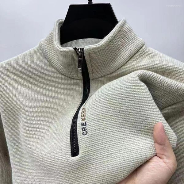 Sudadera para hombres otoño otoño invierno hombres polar capucha polar suéter de vellón cuello medio zip tops sudadera de manga larga