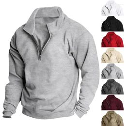 Hoodies masculinos outono inverno lã quente dos homens suporte meio zíper pullovers roupas masculinas camisolas moda casual outwear