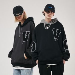 Hoodies masculinos outono inverno homens mulheres moletom rua casual solto bordado carta velo engrossar homens camisola com capuz pulôver