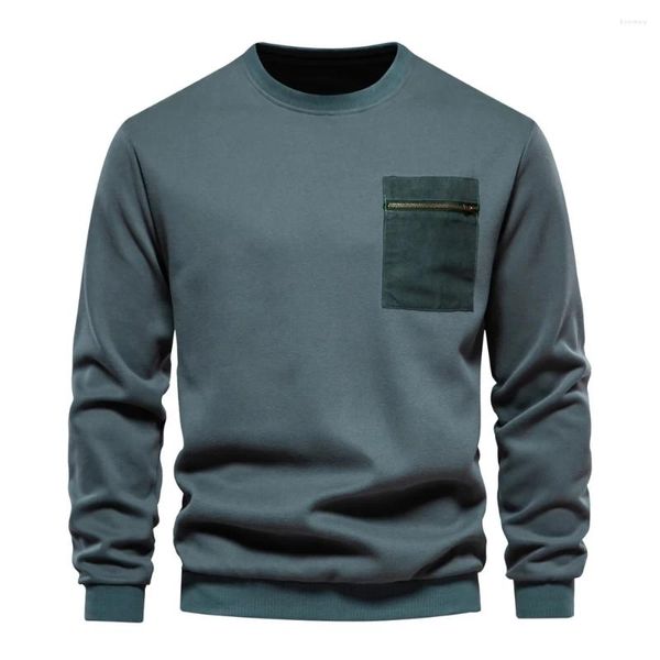 Sudaderas con capucha para hombre Otoño Invierno Sudadera con capucha para hombre Color sólido Cuello redondo Cremallera Bolsillo Calidad Algodón Sudaderas Ropa deportiva informal