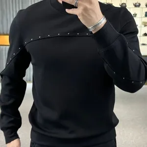 Sweat à capuche pour hommes, automne hiver, Rivet, manches longues, à la mode, col rond, ample, décontracté, High Street, hauts pour hommes, vêtements masculins