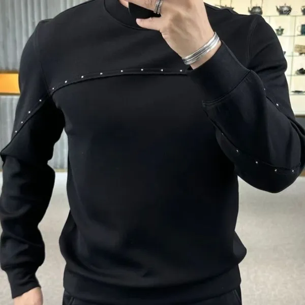 Sweat à capuche pour hommes, automne hiver, Rivet, manches longues, à la mode, col rond, ample, décontracté, High Street, hauts pour hommes, vêtements masculins