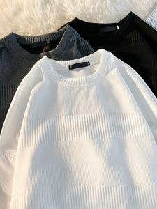 Heren Hoodies Herfst Winter Sweatshirt Hong Kong Stijl Eenvoudig Casual Dieptepunt Oversize Trend Wafel T-shirt met lange mouwen