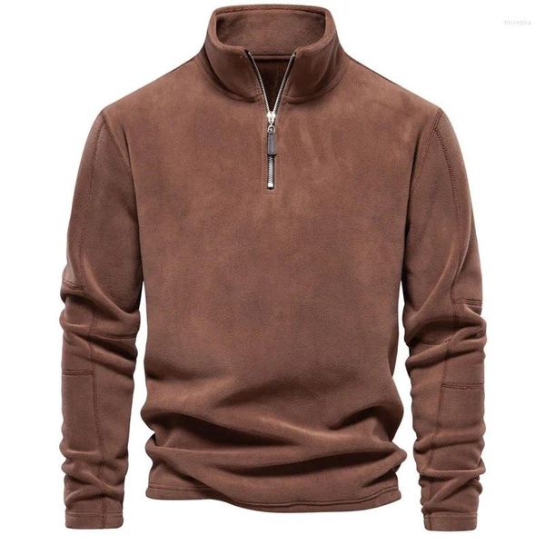 Sudaderas con capucha para hombre Otoño Invierno Sudadera Hombres Color sólido Cuello alto Cuarto con cremallera Manga larga Jersey casual Grueso Cálido Polar Polo