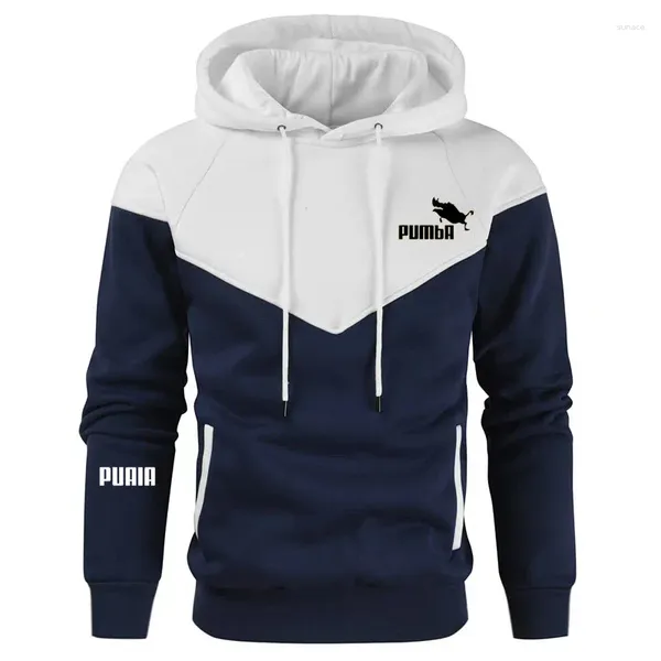 Sudaderas con Capucha para Hombre Otoño/Invierno Cálido Moda Callejera Empalmada Al Aire Libre Sudadera con Capucha Casual Abrigo De Lana De PU