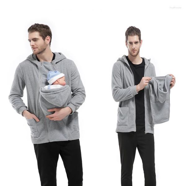 Sweats à capuche pour hommes porte-bébé pour père kangourou papa à capuche vêtements d'hiver multifonctionnel hommes veste manteau bébé sweat