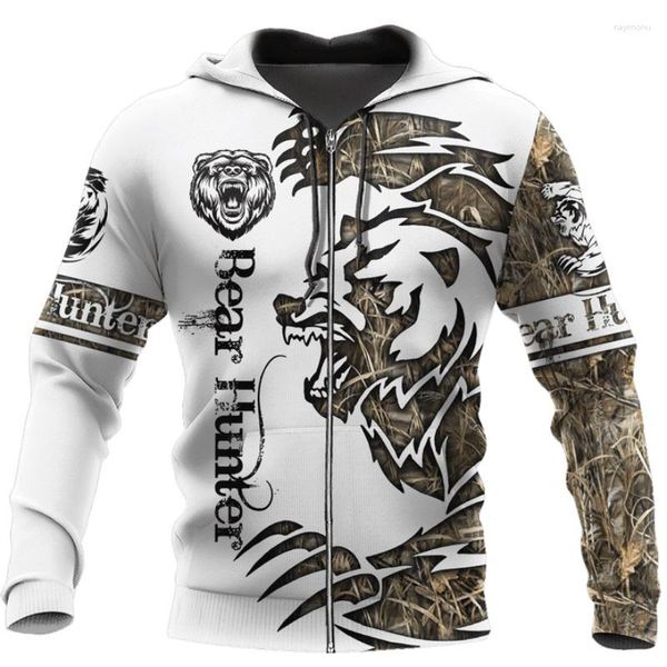 Hoodies para hombres Tatuaje de caza de osos Estampado 3d para hombres/mujeres Harajuku Sweins Capyed Sweinshirt Outumn Casual Sudadera Hombre