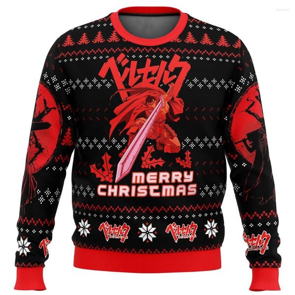 Sudaderas con capucha para hombre, suéter feo de Navidad Berserk Guts y Casca, regalo, jersey de Papá Noel, sudadera para hombre, Top de tela para Otoño e Invierno