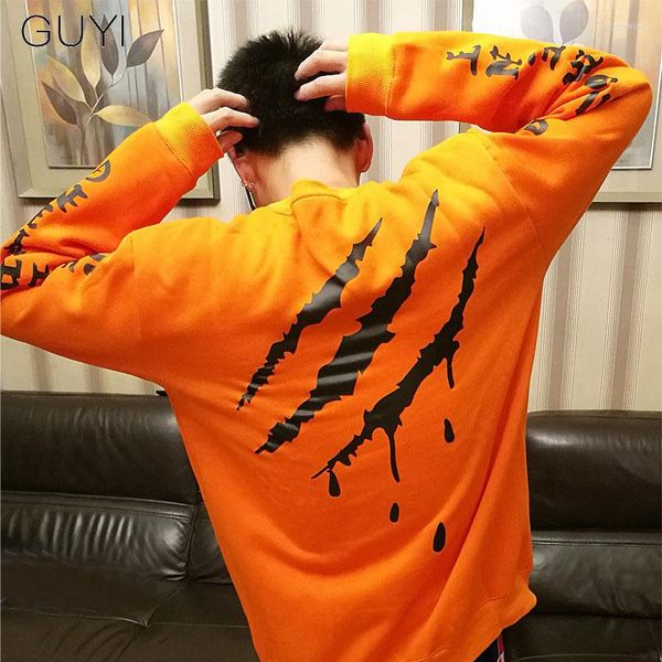 Sudaderas con capucha para hombre, jerséis de manga larga con estampado de rayas laterales en negro y naranja para hombre, ropa de calle informal a la moda, sudaderas de algodón