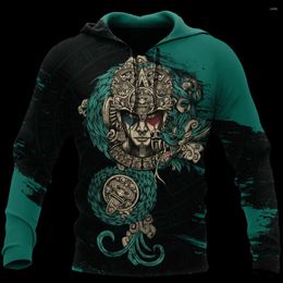 Heren Hoodies Blue Aztec Mexico Tattoo 3d Full -geprinte Unisex Deluxe Hoodie Men Sweatshirt Streetwear Zip Pullover Casual Jacket Tracksuit