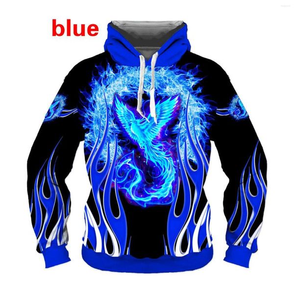 Sudaderas con capucha para hombre Fénix azul con estampado 3D de moda para hombre con capucha Animal Fire Birds Harajuku Streetwear pulóver sudadera divertida Unisex Casual