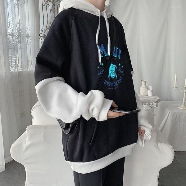 Sweats à capuche pour hommes Blue Turtle Graphic Patchwork Sweat à capuche Hommes Femmes Sweat-shirt surdimensionné Esthétique Pull à la mode Vintage Chaud Streetwear