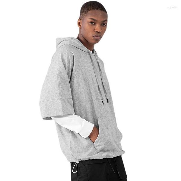 Sweats à capuche pour hommes garçons décontracté manches courtes rue sweat à capuche surdimensionné hommes lâche goutte épaule à capuche été kaki gris sweats Xxxl