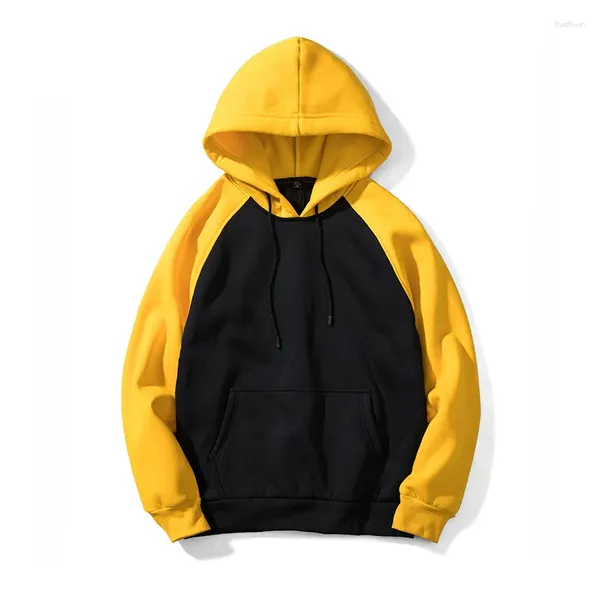 Sweats à capuche pour hommes Marque Qualité Hommes Lâche Noir Jaune Patchwork Automne Hommes Streetwear Y2k Sweat À Capuche Mode Sweat À Capuche Polaire