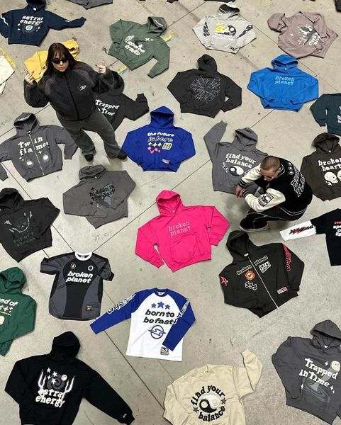 Sweats à capuche pour hommes Broken Planet Harajuku Polyvalent Fashion Street D Motif Lettre Imprimer ZipUp Sweat à capuche Y2k Hommes Femmes Vêtements de sport