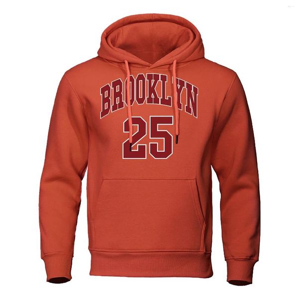 Sudaderas con capucha para hombre Brooklyn 25, sudaderas con estampado de texto rojo, moda urbana, ropa holgada informal, jersey con capucha de lana para hombre