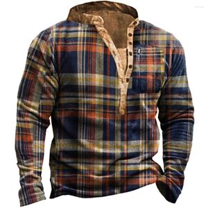 Sweat à capuche pour hommes BubbleKiss sweat hommes automne hiver pull décontracté à capuche Vintage Plaid col Henley hauts Streetwear t-shir