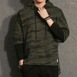 Sweat à capuche masculine Camouflage imprime pour hommes Sweat à capuche verte Green à manches complètes Hip-Hop Sweats-shirt à capuche