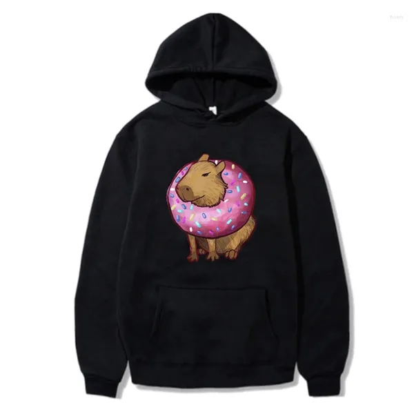 Sweats à capuche pour hommes Capybara Donut Imprimer Mignon Dessin animé Graphique Unisexe Sweat Streetwear Modèle Esthétique Automne Casual Femmes Hommes Sweat à capuche