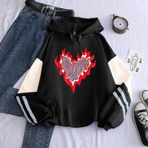 Heren Hoodies Cartoon Burn Love Mode Hoodie Voor Vrouwen Mannen Amerikaanse Stijl Y2k Kleding Hooded Streetwear Tops Patchwork Casual Sweatshirts