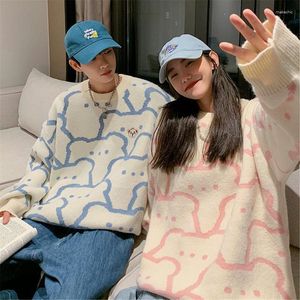 Sweats à capuche pour hommes dessin animé Couple ours imprimé tricoté Femme pull pull tendre Ulzzang hauts hommes Harajuku mignon haute rue Anime filles