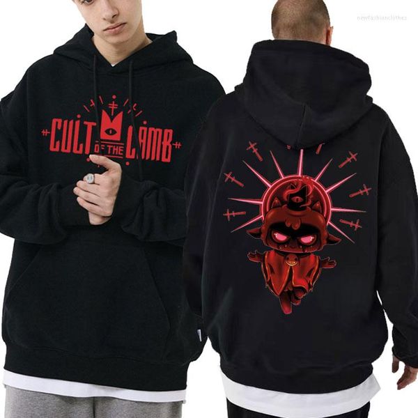 Sweats à capuche pour hommes jeu de dessin animé culte de l'agneau sweat à capuche graphique double face Sportswear hommes Anime hommes femmes Harajuku sweat surdimensionné