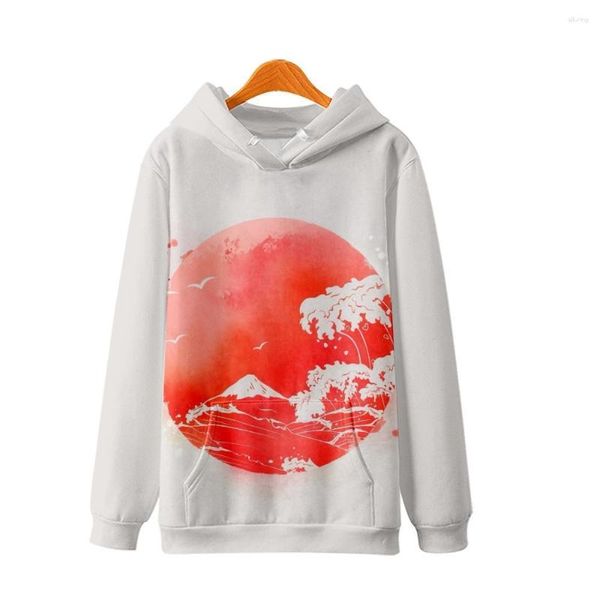 Sudaderas con capucha para hombre, jersey de manga larga con estampado de ondas de sol naranja de dibujos animados, sudadera informal de otoño para parejas, ropa de calle Harajuku